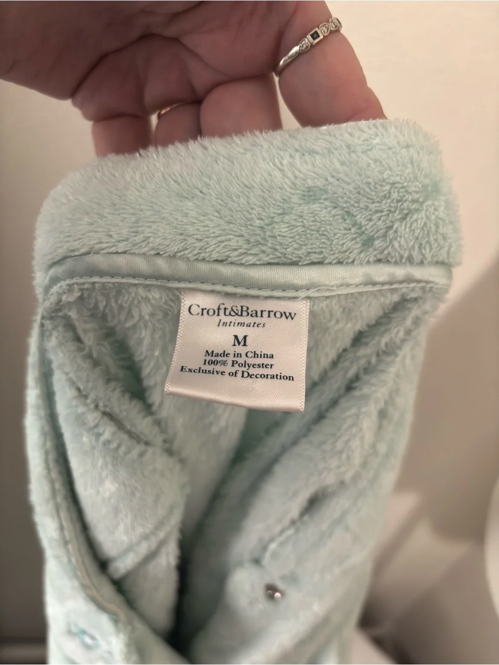Croft & Barrow Vintage Granny Cottage Fuzzy Plush Robe Size Medium Blue Teal - Picture 9 of 9